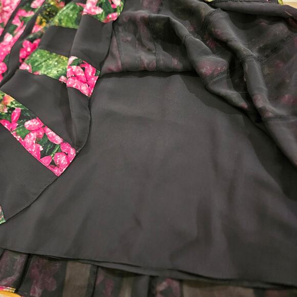 Adrianna Papell Black Striped Floral Pink & Green Fit and Flare Dress. Size 12 - Picture 7 of 9
